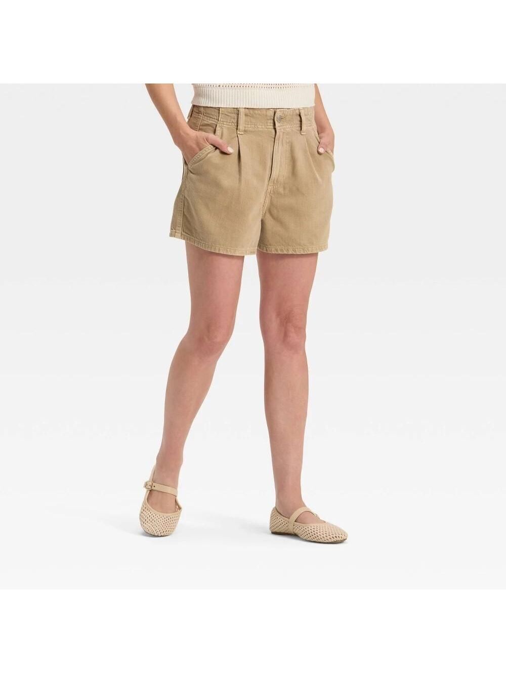 Women's High-Rise Pleated Jean Shorts - Universal Thread™ Khaki 16